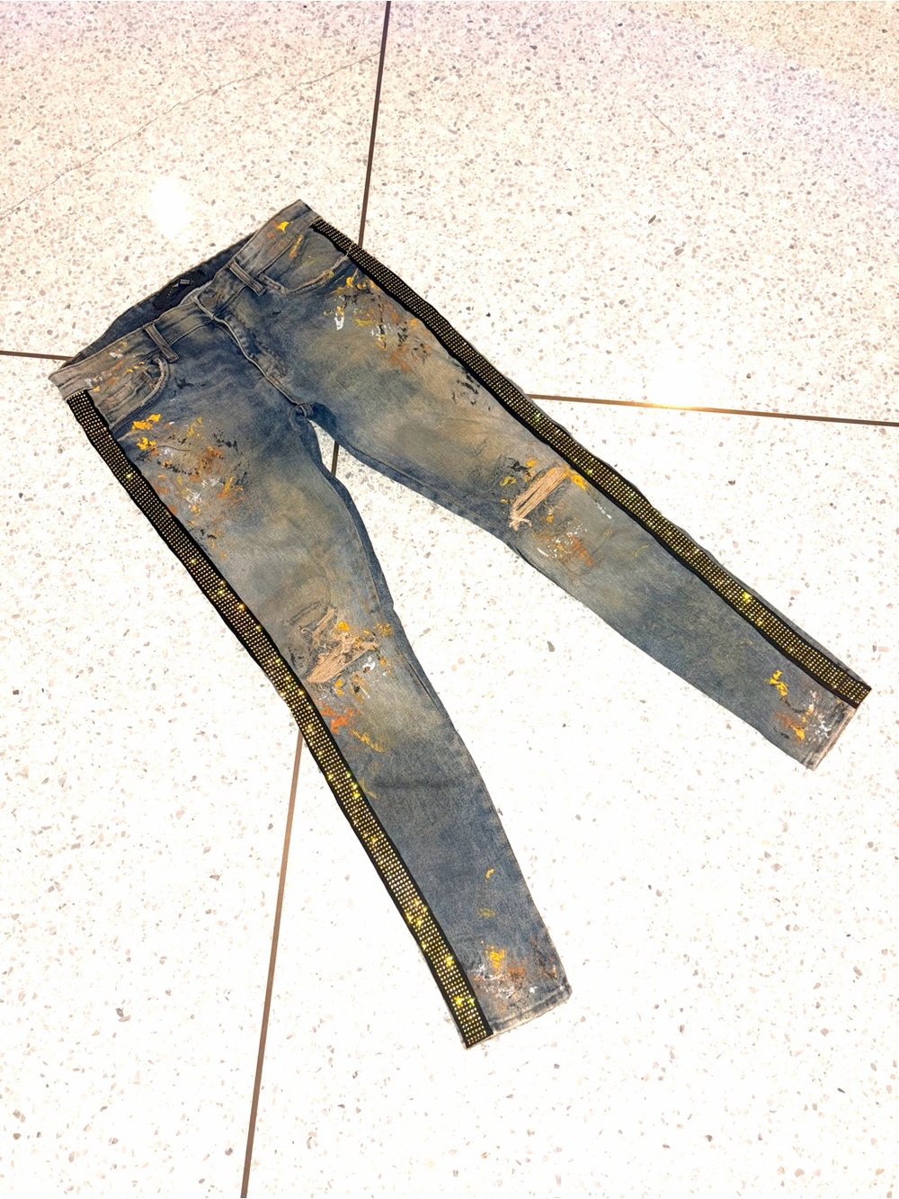 Jordan Craig Men's Blue Skinny Jeans with Black Studded Side Trim